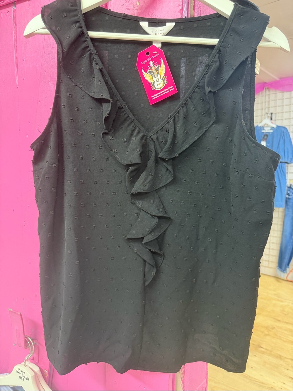 LC Lauren Conrad Black Ruffled V-Neck Sleeveless Blouse
